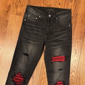Amiri MX1 Ultrasuede Jeans Skinny Vintage Black Men's 28 Stretch Distressed Red